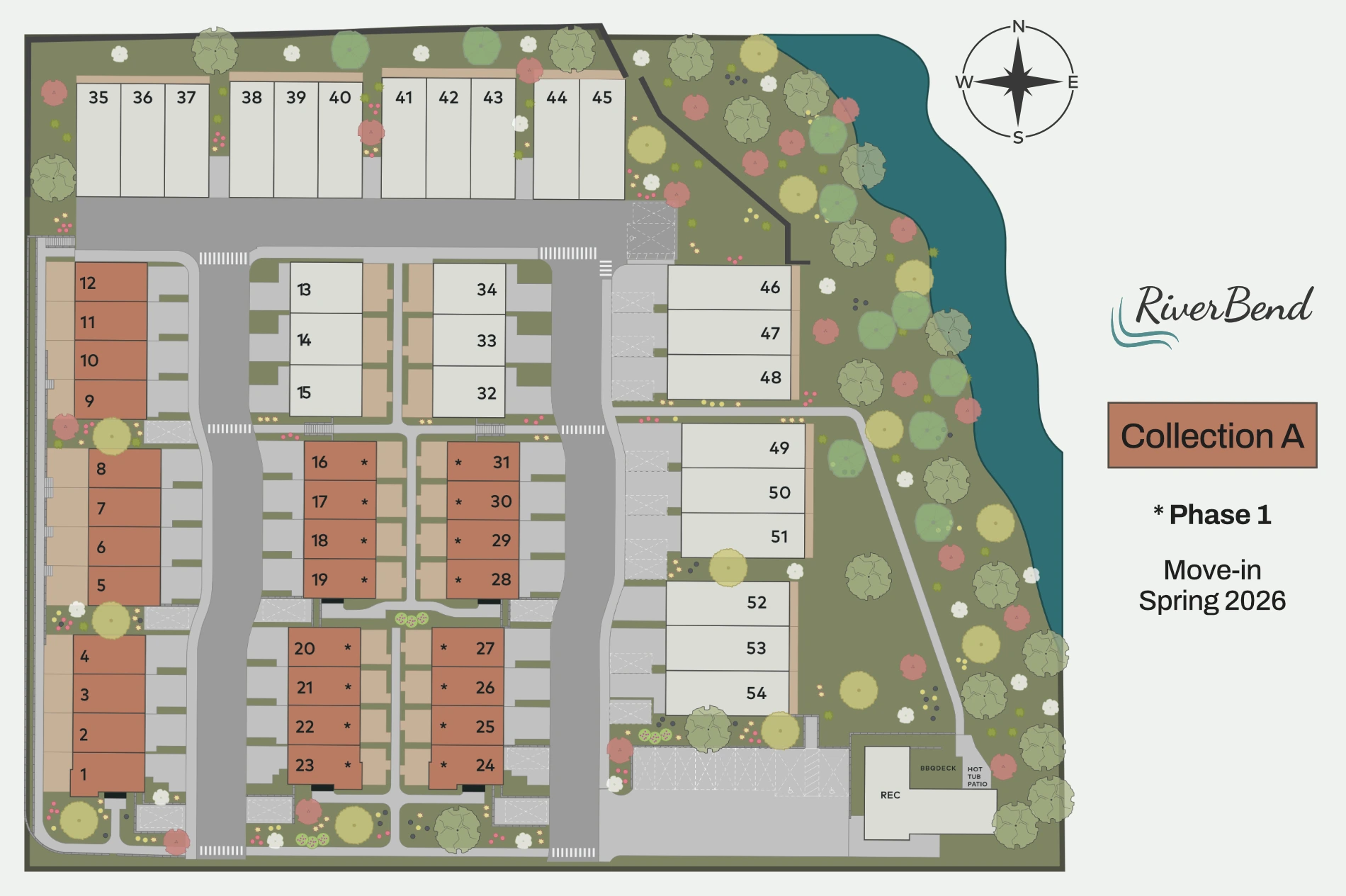 RiverBend siteplan graphic highlighting townhomes in Block A